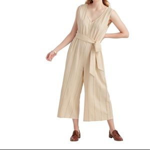 Cost Plus World Market Oatmeal, Terracotta And Olive Striped Mojave Jumpsuit